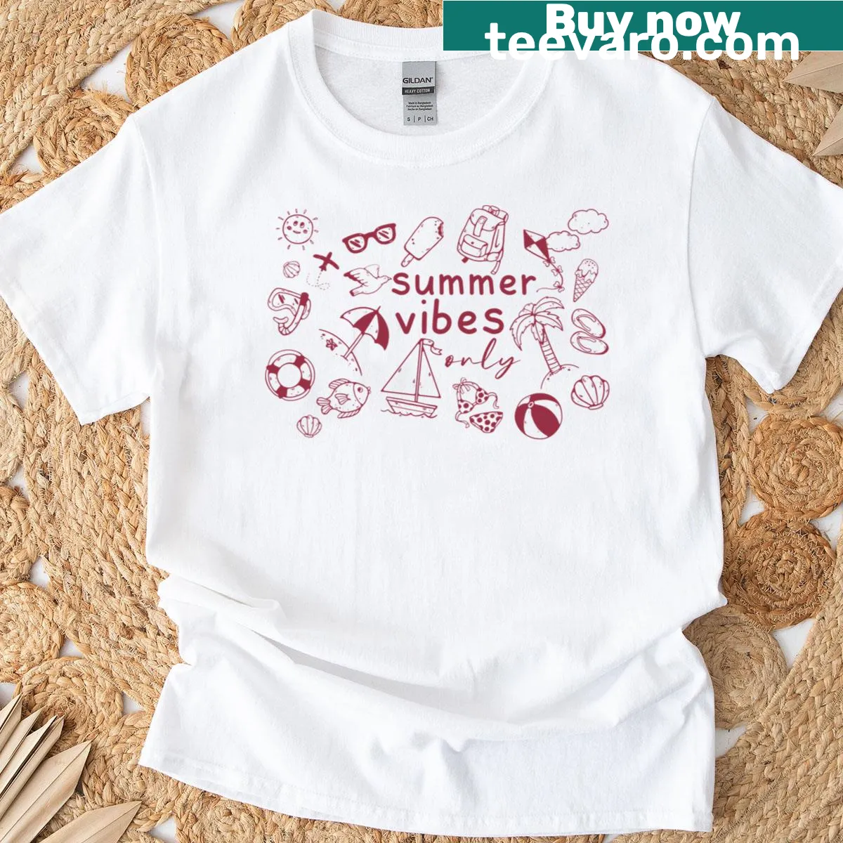 Lighthearted summer-themed graphics on a t-shirt — on a men's t-shirt