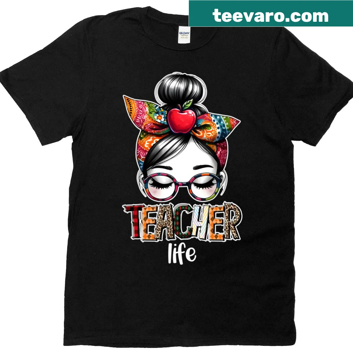 Cool teacher T-shirt featuring a girl with bandana and sunglasses — on a men's t-shirt