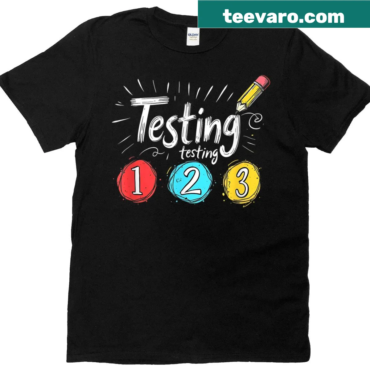 T-shirt featuring a playful graphic related to teaching and education. — on a men's t-shirt