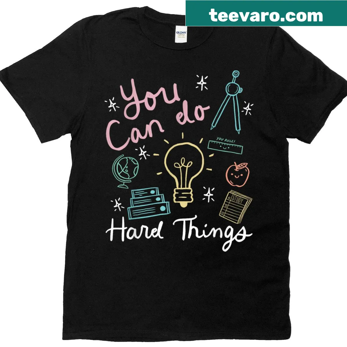 Empowering Teacher Test Day T-shirt with You Can Do Hard Things text — on a men's t-shirt