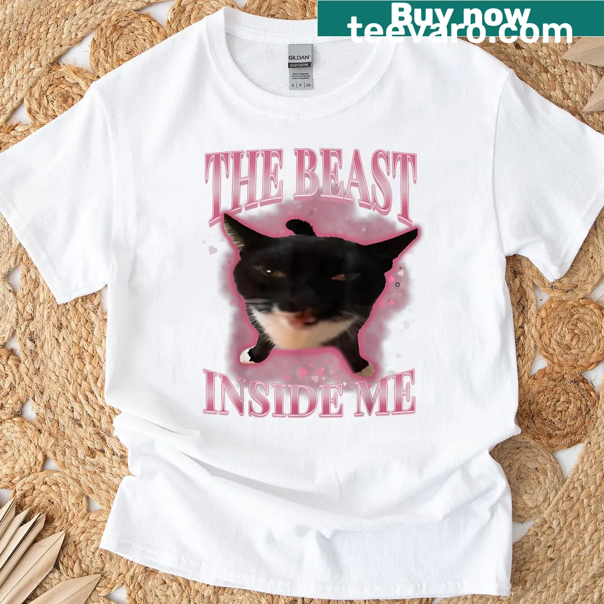 Funny cartoon graphic of a cat representing humor — on a men's t-shirt