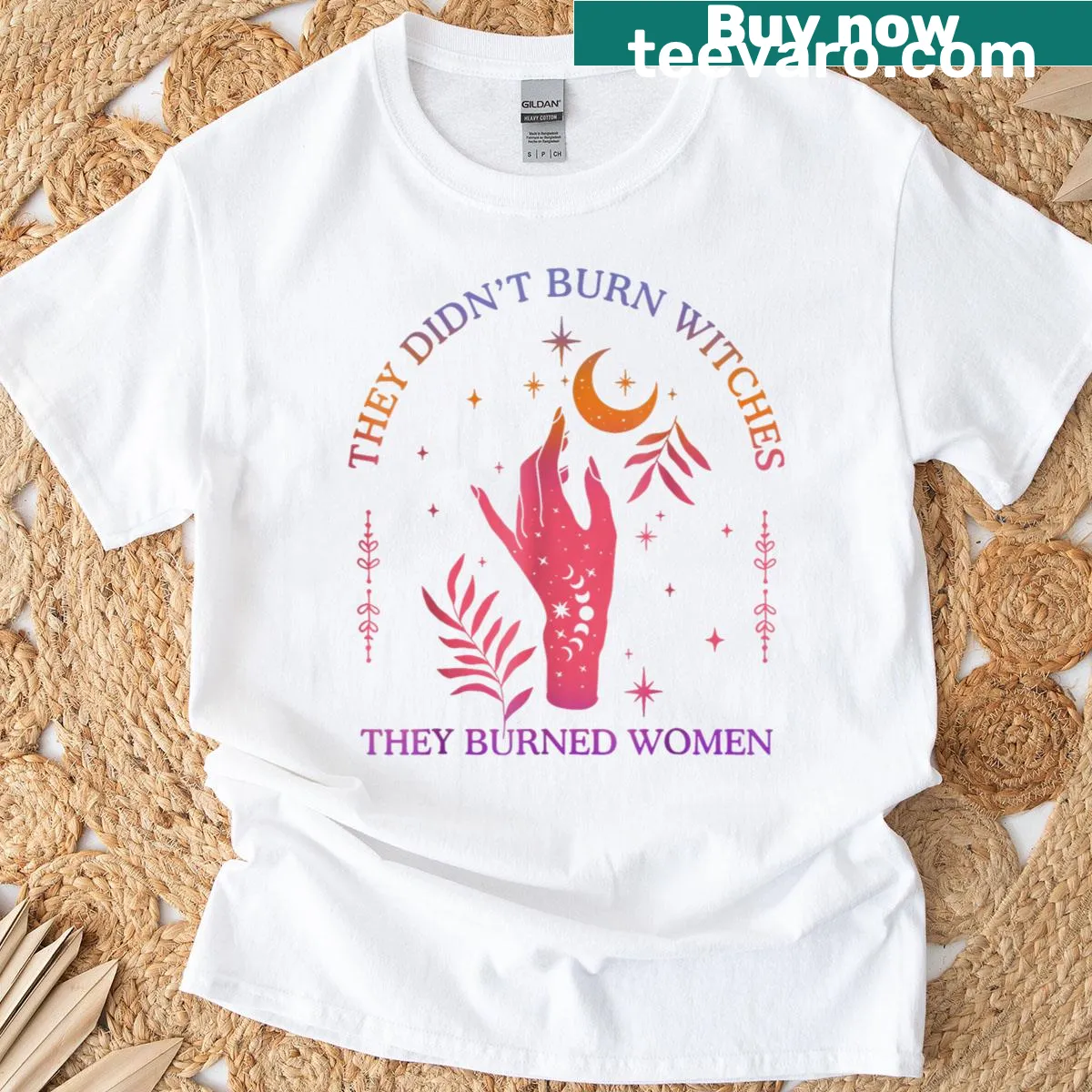 Empowering feminist t-shirt with bold witchcraft message — on a men's t-shirt
