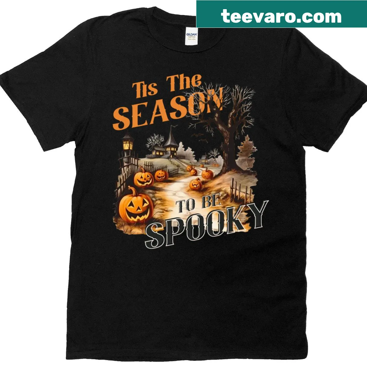 T-shirt celebrating the Halloween season with whimsical spooky graphics. — on a men's t-shirt