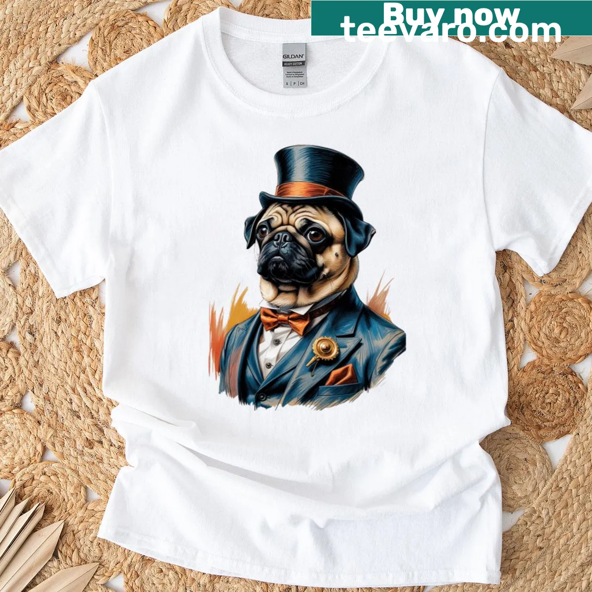 Vintage distressed tee featuring a noble pug in a top hat and monocle — on a men's t-shirt
