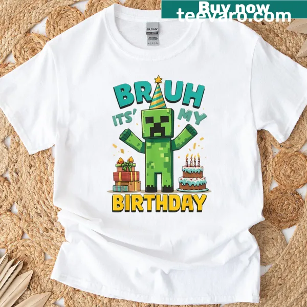 Cartoon-style shirt with pixelated video game graphics for kids