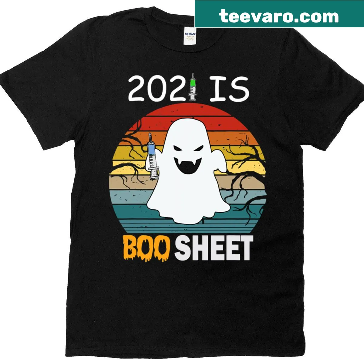 Funny ghost graphic with the text 'Is Boo Sheet' in vintage style. — on a men's t-shirt