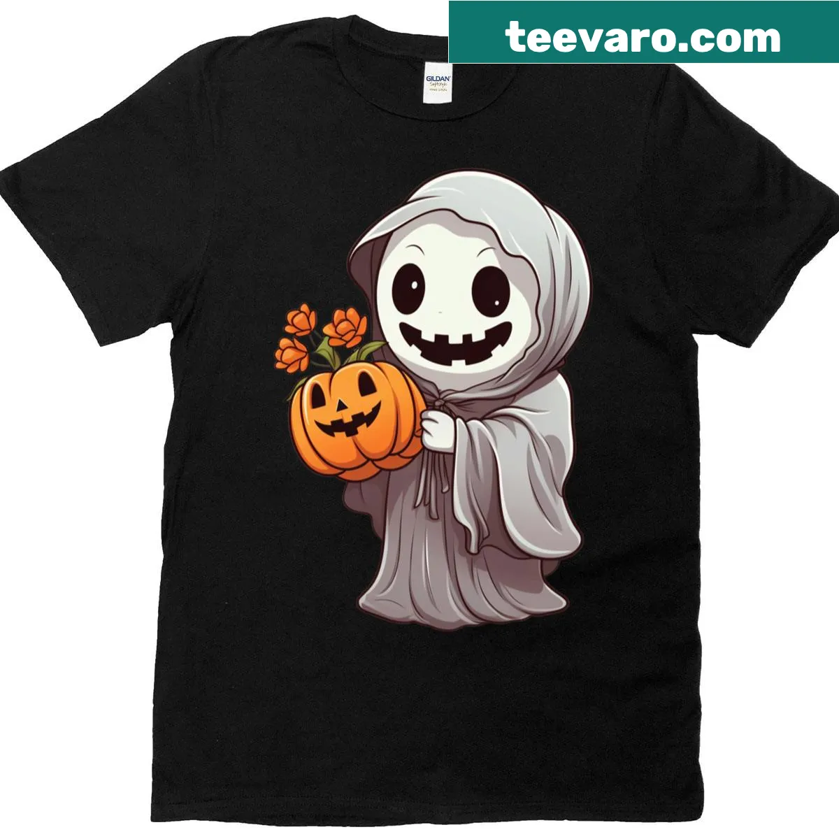 Vintage floral ghost design on a Halloween t-shirt — on a men's t-shirt