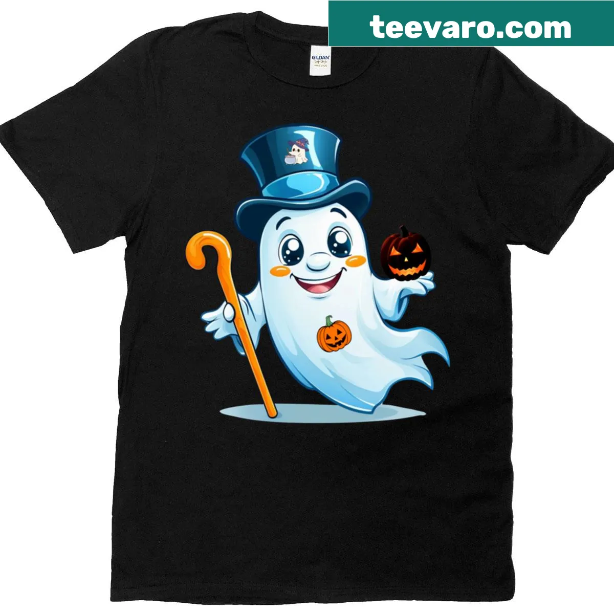 Vintage cartoon ghost t-shirt with a smiling design — on a men's t-shirt