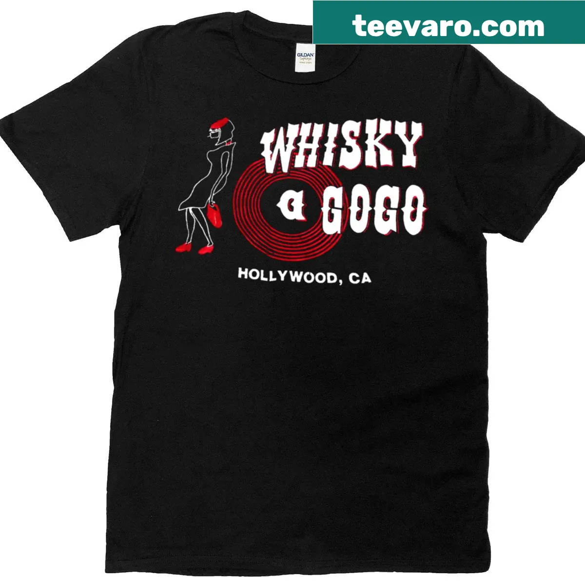 Vintage-style T-shirt celebrating Whiskey A Go Go in Hollywood — on a men's t-shirt