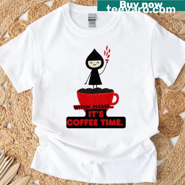 Cute coffee witch illustration on t-shirt with sass