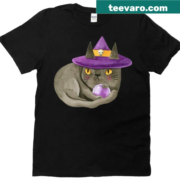 Oversized T-shirt featuring a whimsical witchy cat with a crystal ball