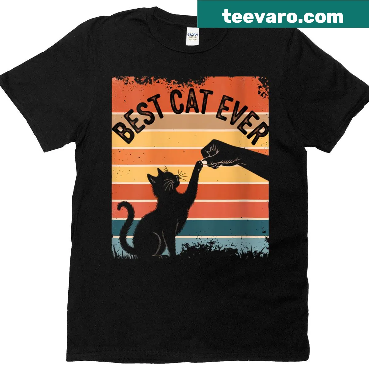 Funny vintage cat dad T-shirt featuring fist bump and text. — on a men's t-shirt