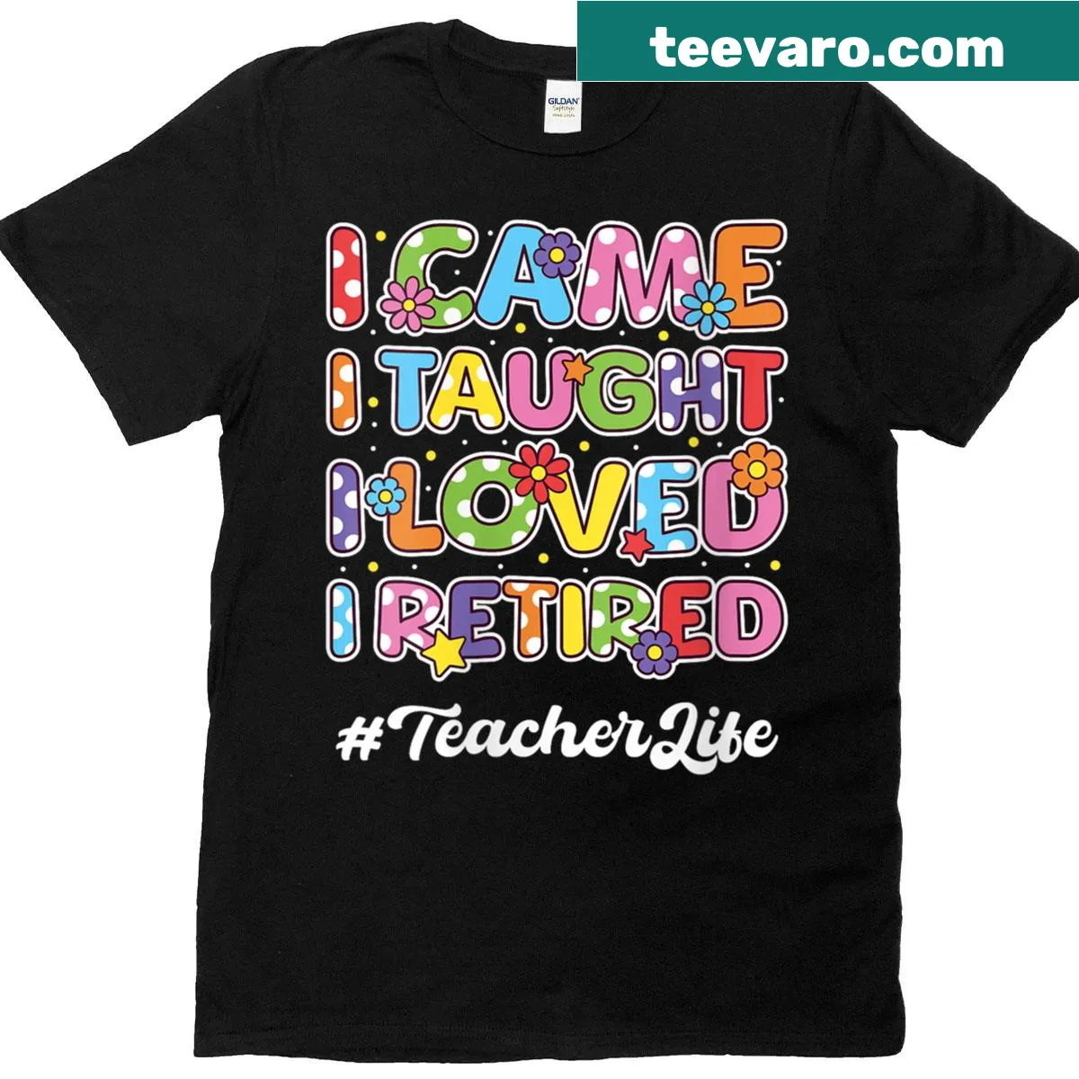 Retirement T-shirt for teachers featuring 'I Came I Taught I Loved I Retired' text. — on a men's t-shirt
