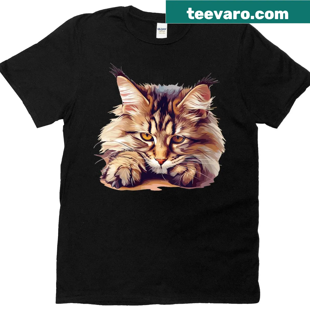 Cute T-shirt featuring illustrations of Maine Coon cats and kittens — on a men's t-shirt
