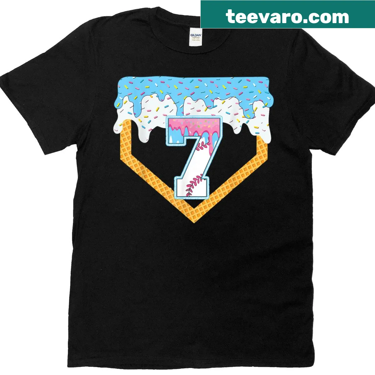 Ice cream dripping baseball design on a fun birthday shirt for boys — on a men's t-shirt