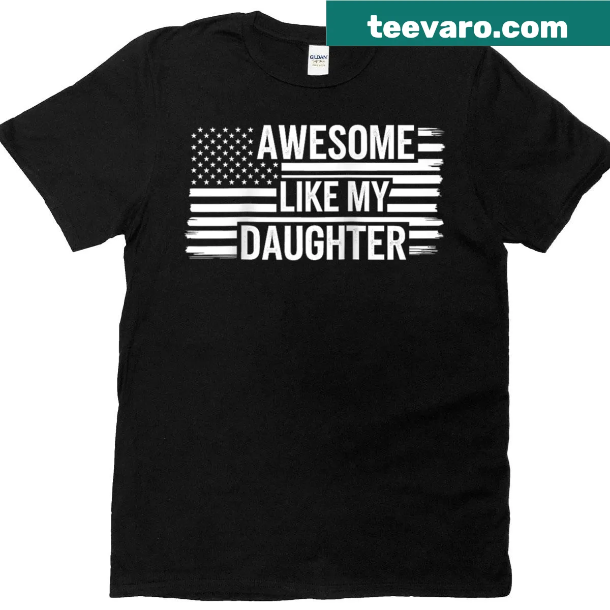 Funny raglan baseball tee with 'Awesome Like My Daughter' and USA flag — on a men's t-shirt