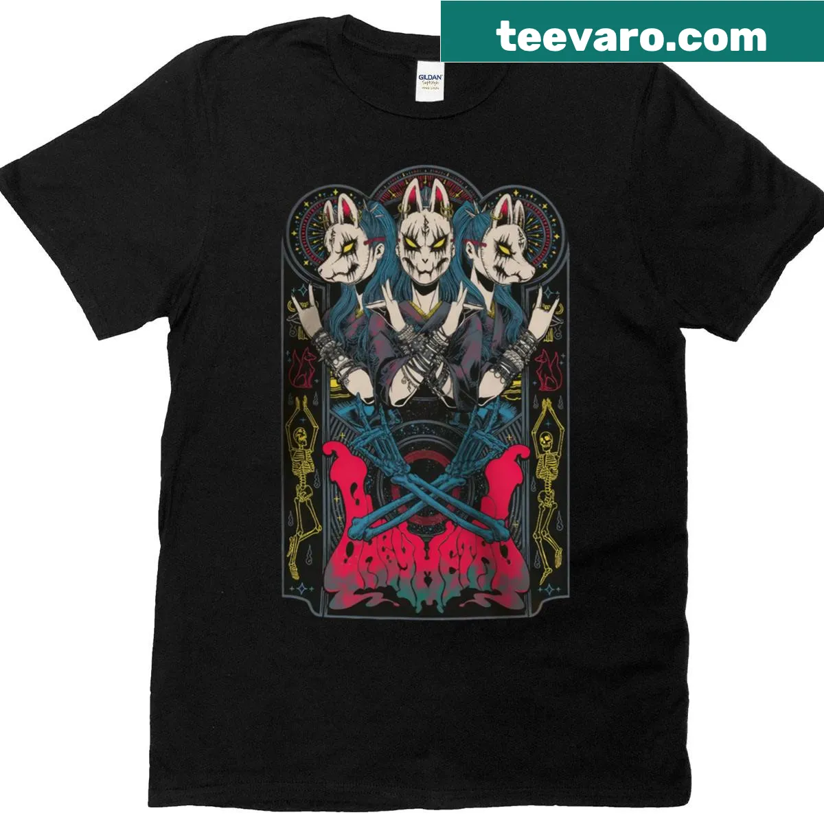 Illustrative Babymetal tour t-shirt for music fans. — on a men's t-shirt