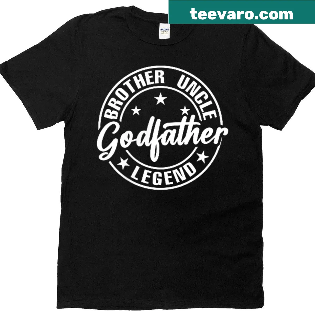 T-shirt celebrating father figures with 'Brother, Uncle, Godfather Legend' text. — on a men's t-shirt