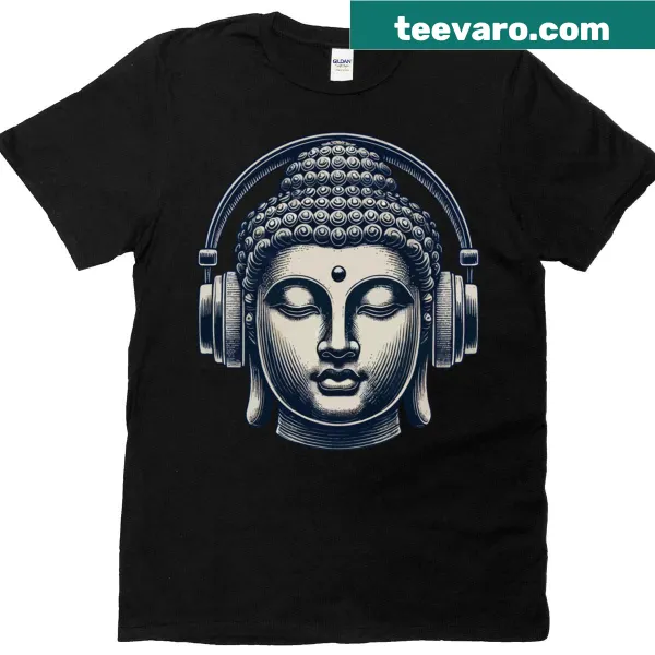 Buddha design with headphones on a streetwear t-shirt