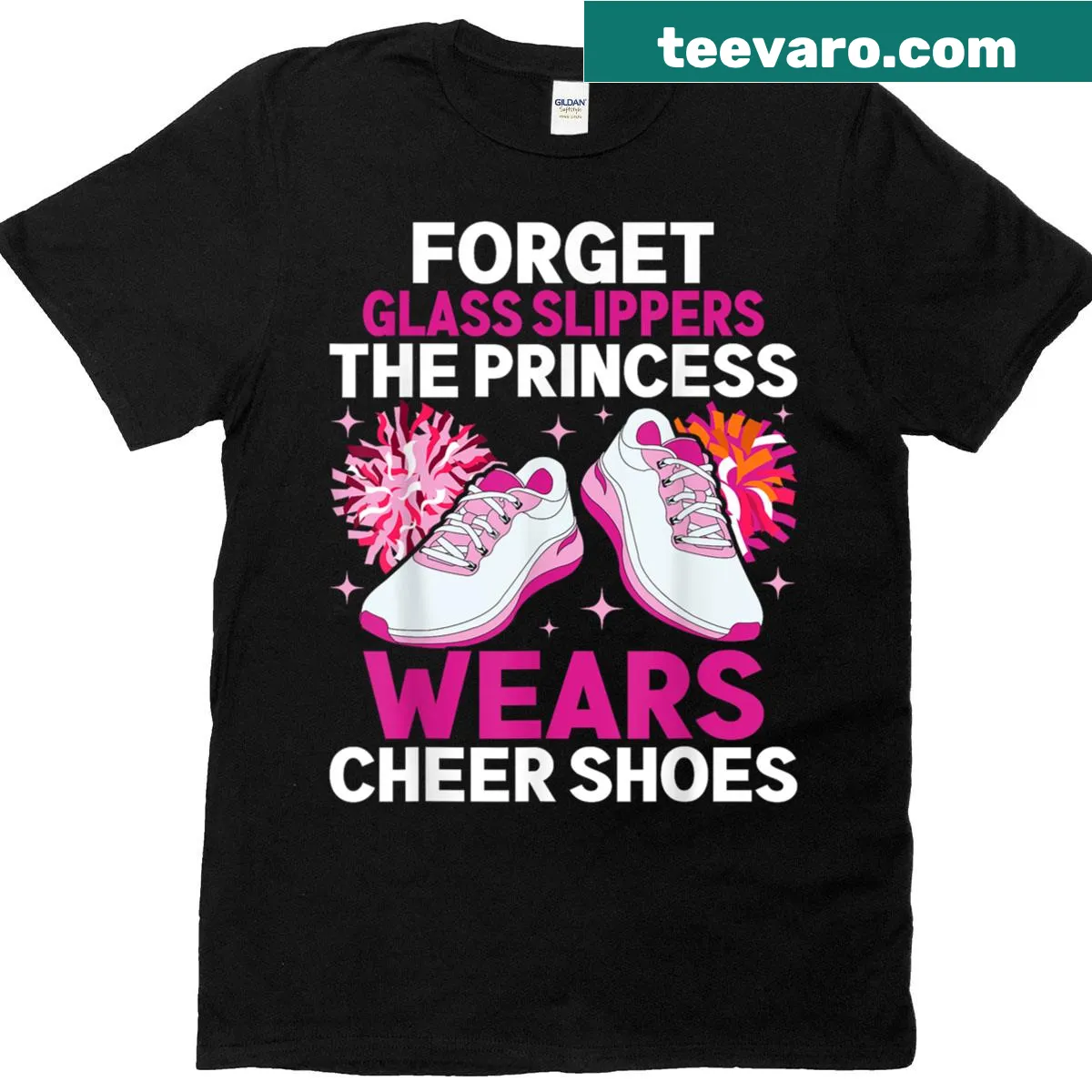 Cheerleading T-shirt with 'The Princess Wears Cheer Shoes' text — on a men's t-shirt