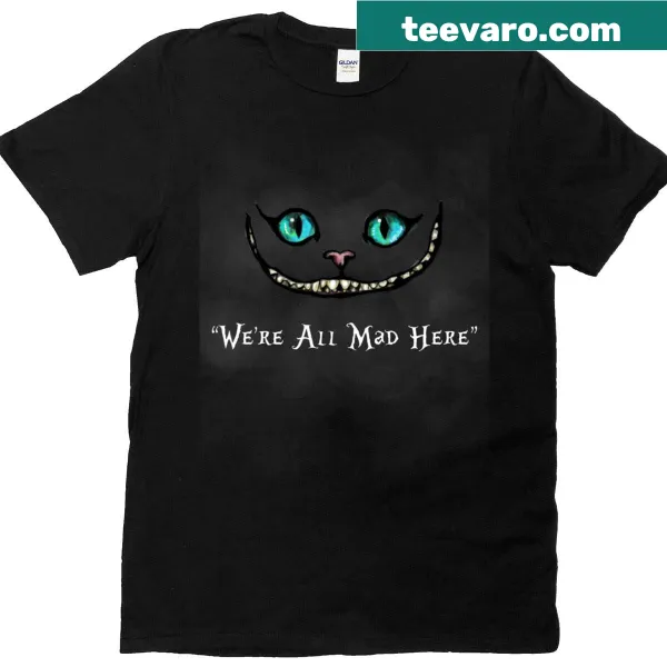 Charming Cheshire Cat illustration on t-shirt
