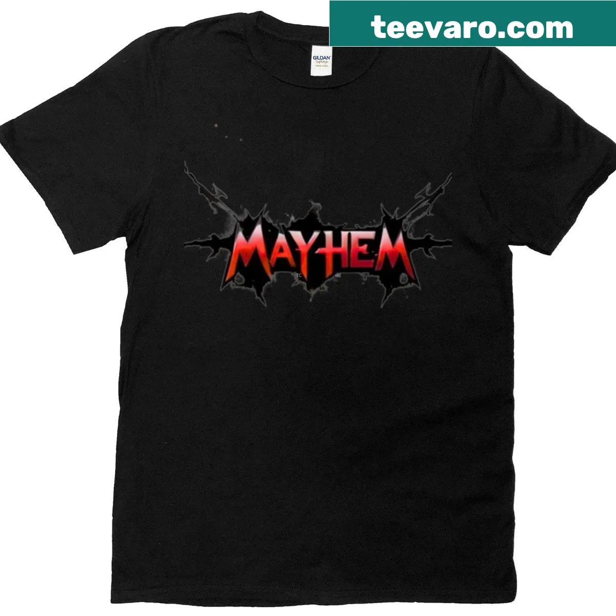 Oversized t-shirt featuring the text of Lady Gaga's Mayhem album — on a men's t-shirt