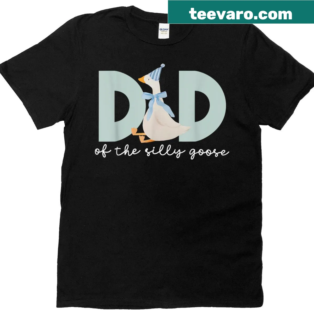 Funny t-shirt for dads featuring 'Dad Of The Silly Goose' text — on a men's t-shirt