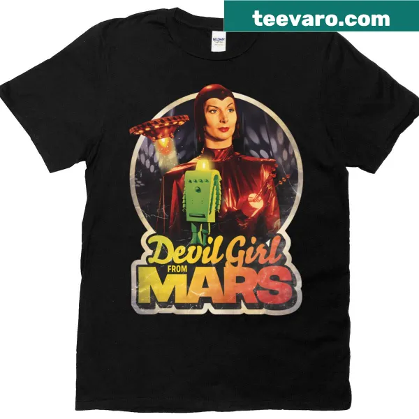 Retro sci-fi t-shirt featuring a devil girl design from 1954