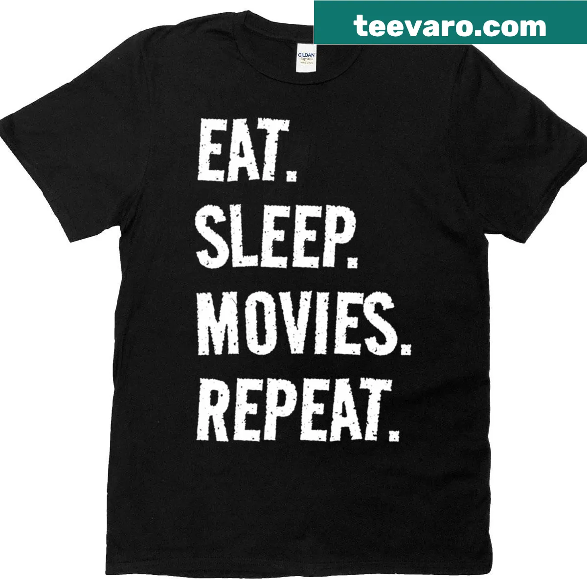T-shirt with 'Eat Sleep Movies Repeat' circle design — on a men's t-shirt