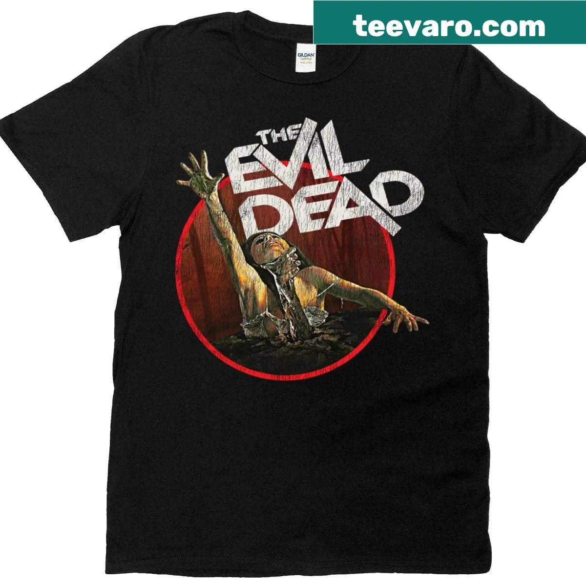 Distressed Evil Dead graphic T-shirt — on a men's t-shirt