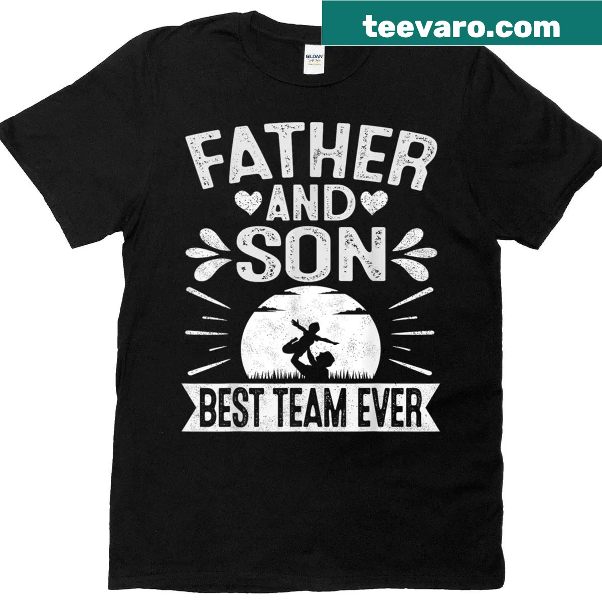 Father and son matching T-shirt with 'Best Team Ever' text — on a men's t-shirt
