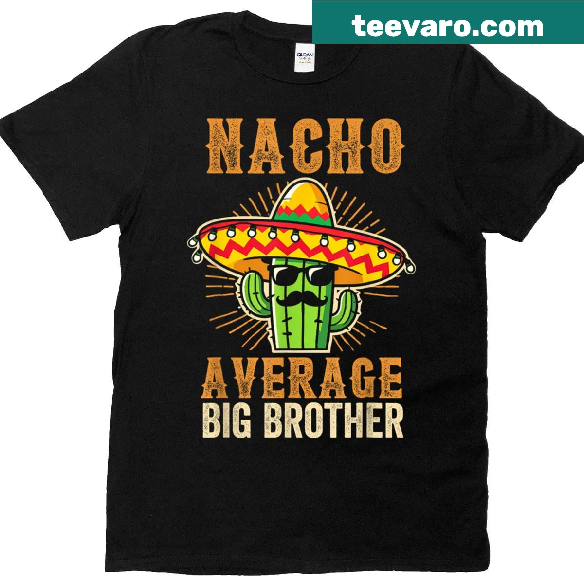 Humorous 'Nacho Average Big Brother' T-shirt with cactus design — on a men's t-shirt