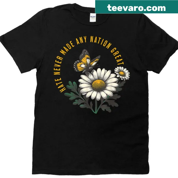 Floral butterfly T-shirt with an anti-president message