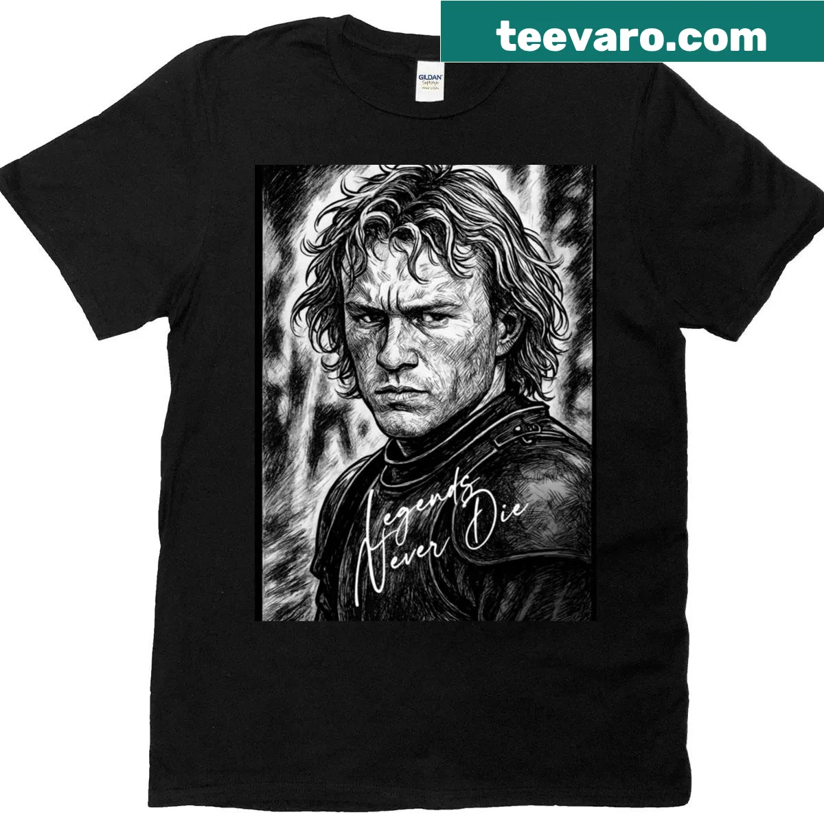 Hand-drawn graphic T-shirt honoring Heath Ledger — on a men's t-shirt