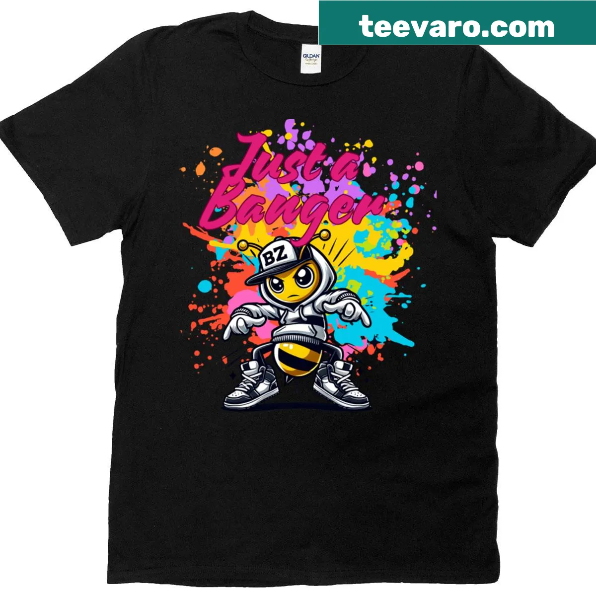 Stylish streetwear T-shirt with a playful bee design — on a men's t-shirt