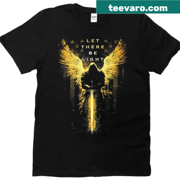 Inspirational typography T-shirt with 'Let There Be Light' text on back