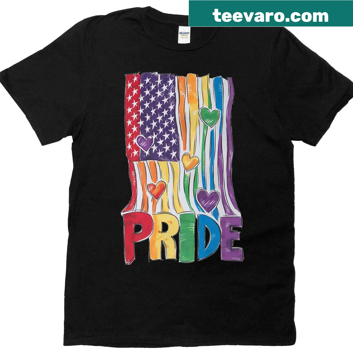 LGBTQ pride T-shirt featuring American flag design — on a men's t-shirt