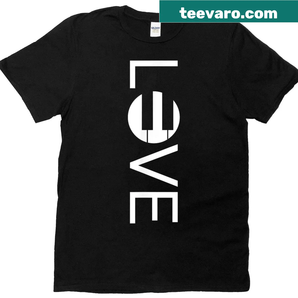 Minimalist piano-themed graphic T-shirt — on a men's t-shirt