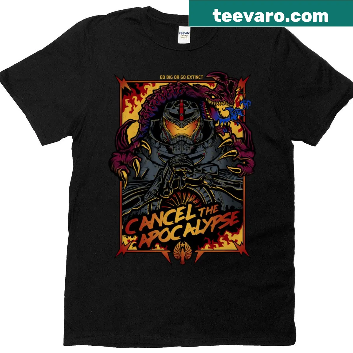 Dynamic graphic t-shirt featuring mechas in battle — on a men's t-shirt