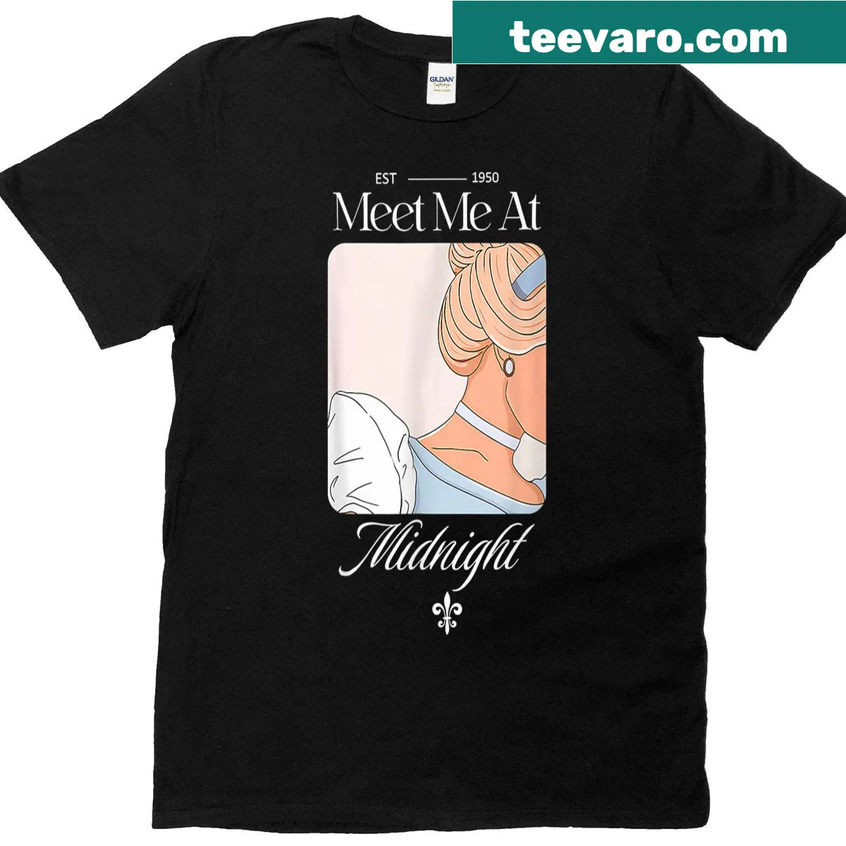 Funny t-shirt with 'Meet Me Princess At Midnight' text — on a men's t-shirt