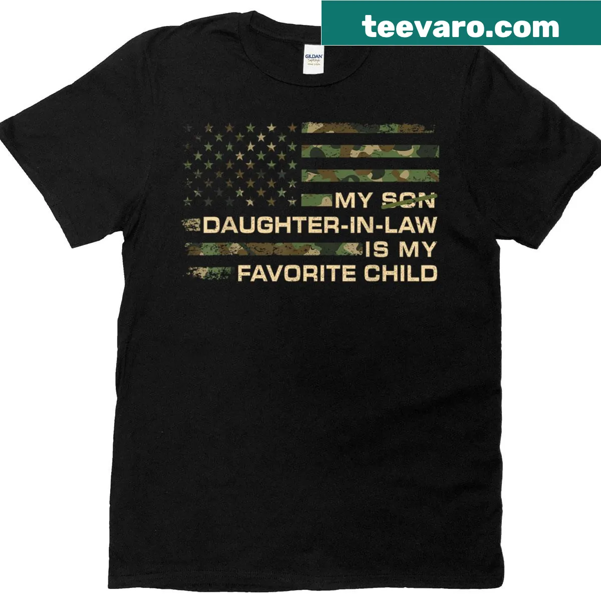 T-shirt stating 'My Daughter In Law Is My Favorite Child' in playful text — on a men's t-shirt