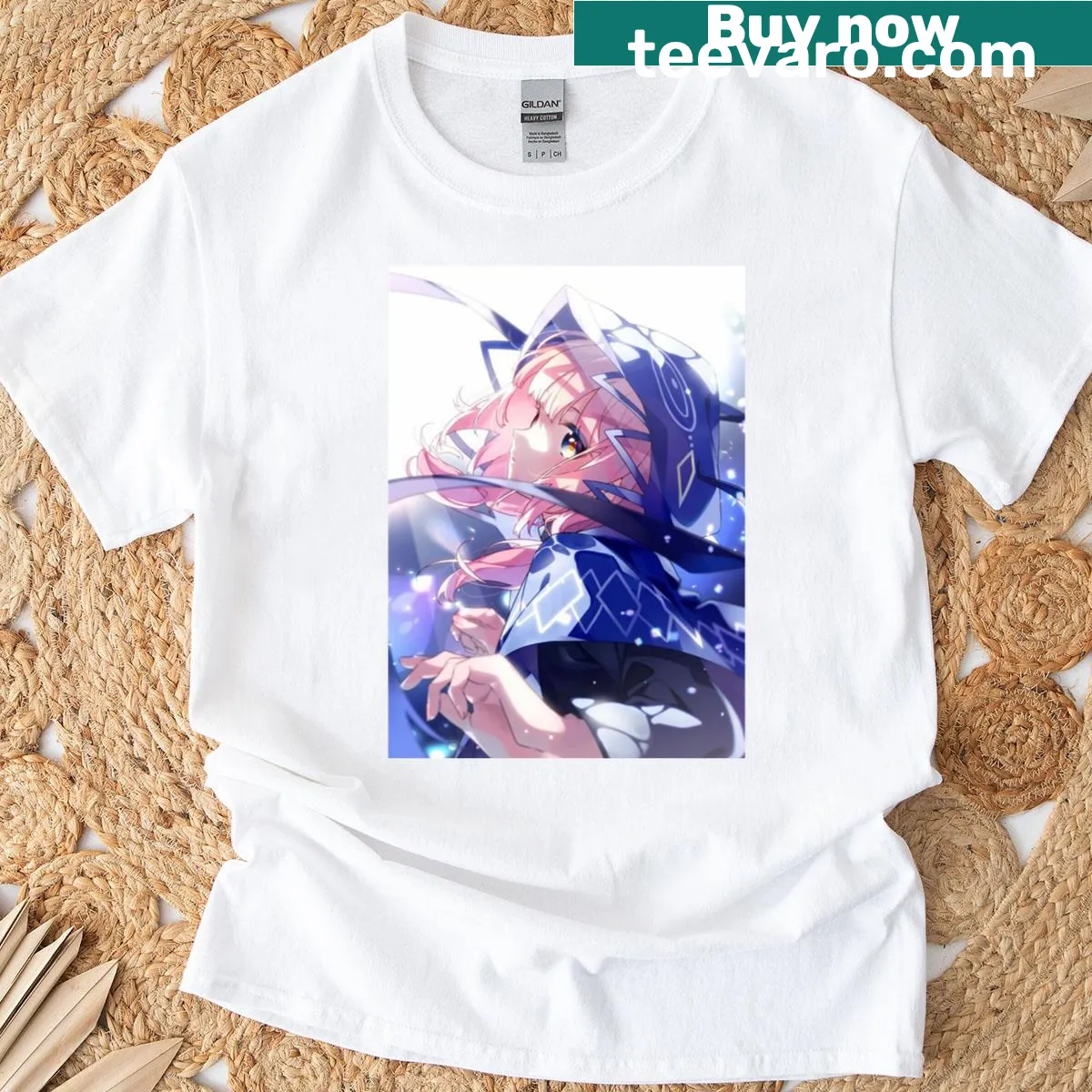 Whimsical illustration of Kaf-chan on a t-shirt — on a men's t-shirt