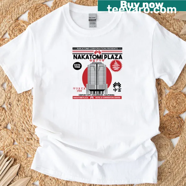 Illustration of Nakatomi Plaza on a T-shirt honoring classic cinema
