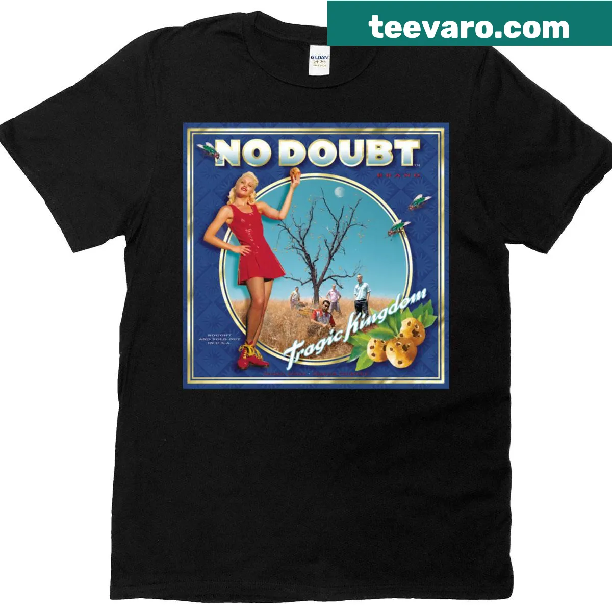 T-shirt featuring 'No Doubt - Tragic Kingdom' text design — on a men's t-shirt