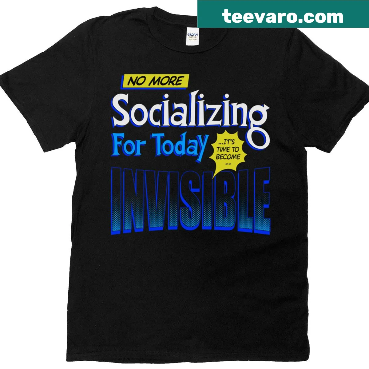 Typographic t-shirt stating 'No More Socializing' for introverts — on a men's t-shirt