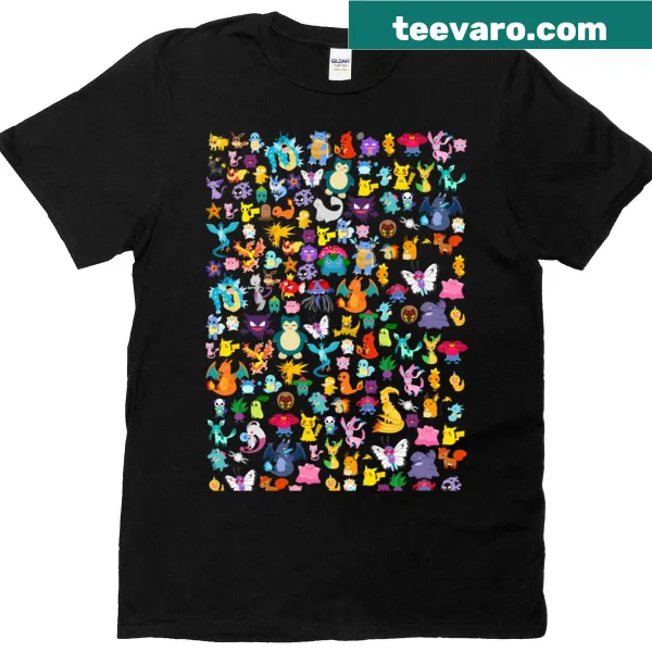 T-shirt showcasing various Pokémon characters in a playful design