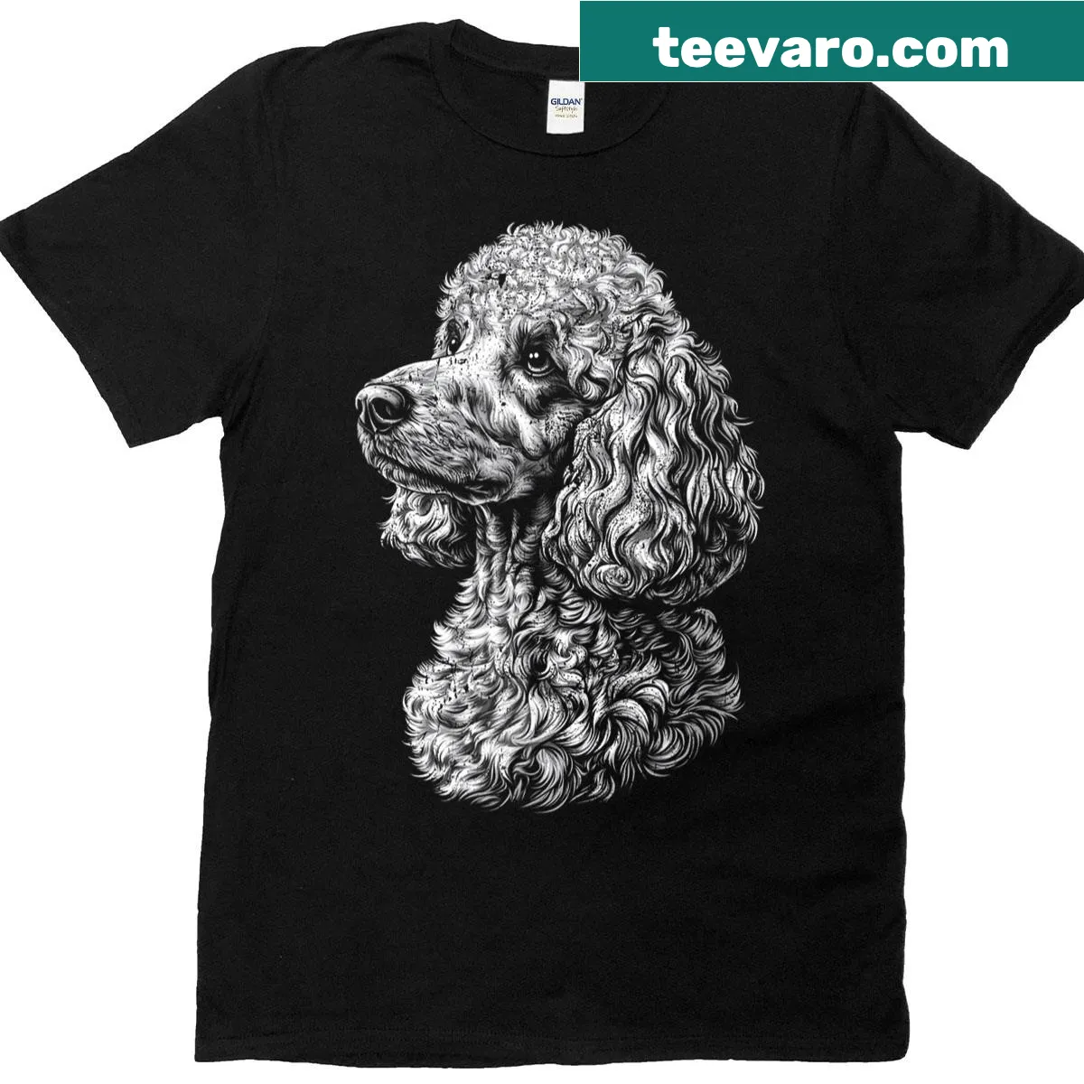 Vintage-style T-shirt featuring a poodle silhouette design — on a men's t-shirt