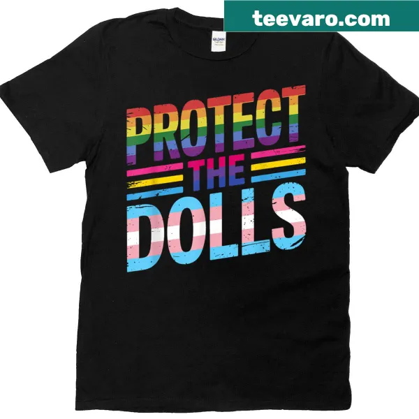 Inspirational LGBT t-shirt featuring rainbow flag and Protect The Dolls