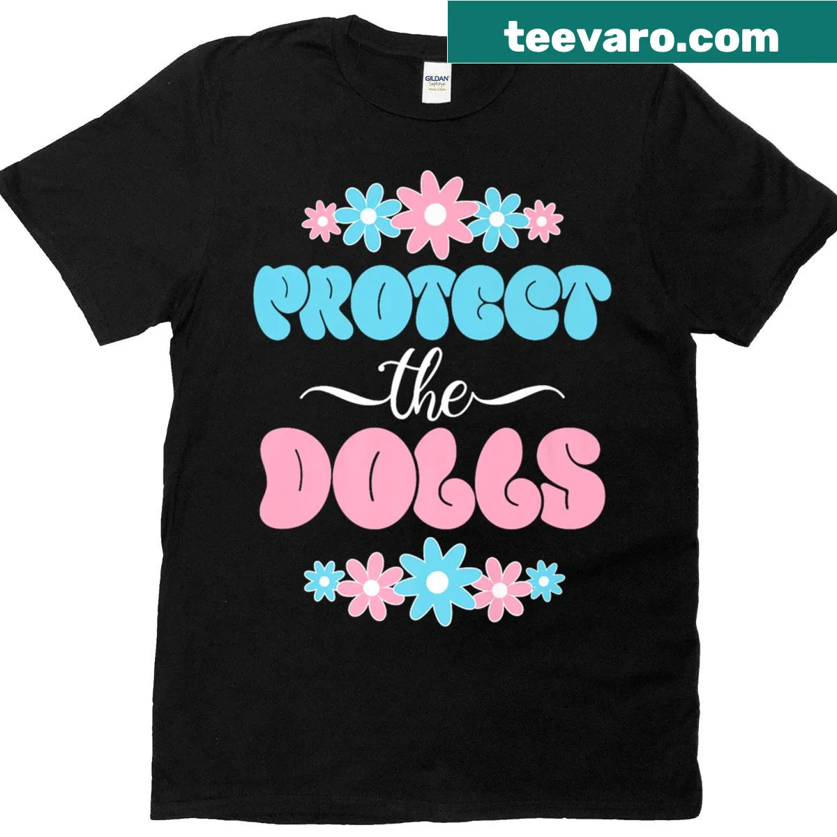 Floral design t-shirt with Protect The Dolls for Trans Pride — on a men's t-shirt