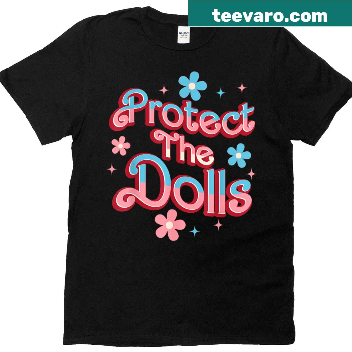 Retro t-shirt with Protect The Dolls promoting Trans Pride and human rights — on a men's t-shirt